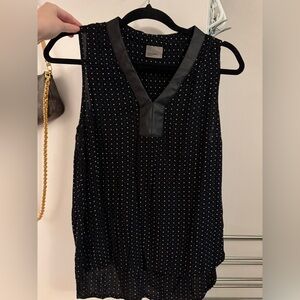 Polka Dot PU Leather V Neck Sleeveless Top